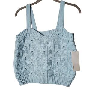 Crochet crop top light blue pastel bow detail M womens Just Fab NWT spring